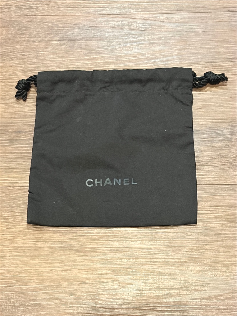 CHANEL Black Logo Drawstring Pouch